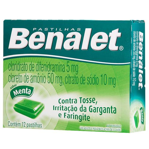 Pastilhas para Garganta Benalet Sabor Menta 12 unidades