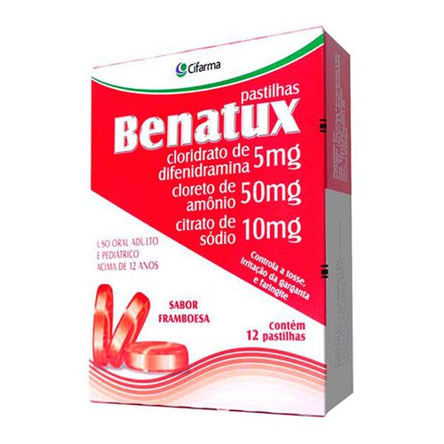 Pastilhas para garganta Benatux Sabor Framboesa 12 unidades