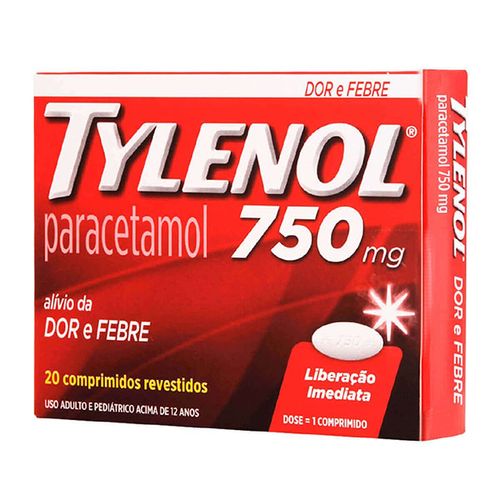 Analgésico Tylenol 750mg - Paracetamol - 20 comprimidos