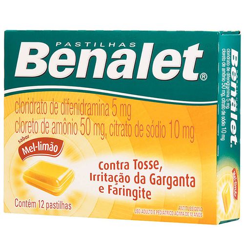 Pastilhas para Garganta Benalet Sabor Mel Limão 12 Pastilhas