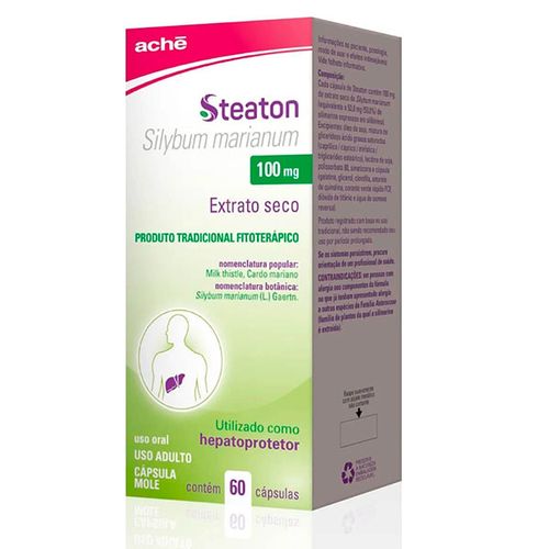 Hepatoprotetor Steaton Silimarina Aché 100mg Cápsula 60 Unidades