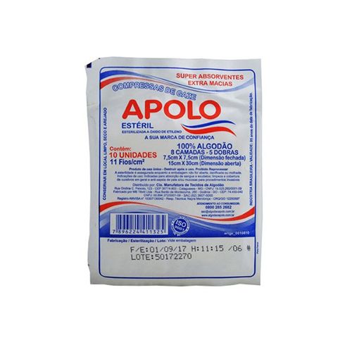 Compressa Gaze Apolo Esteril 10Un - Apolo