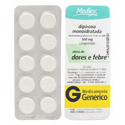 Dipirona Sódica 500mg Genérico Medley  C/10 comprimidos