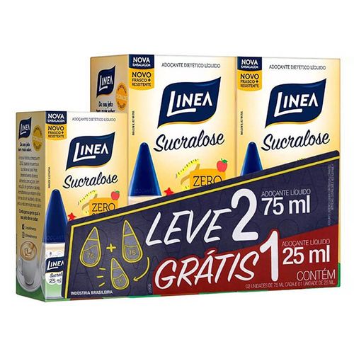 Kit Adoçante Linea Sucralose Líquido 75Ml 02Un Grátis 01Un 25Ml - Linea