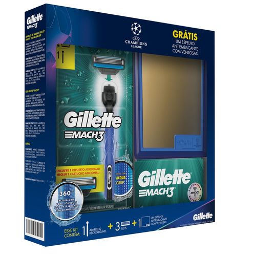 Kit Aparelho Acqua Grip Gillette + 3 lâminas Mach3 + grátis Espelho Anti embassante