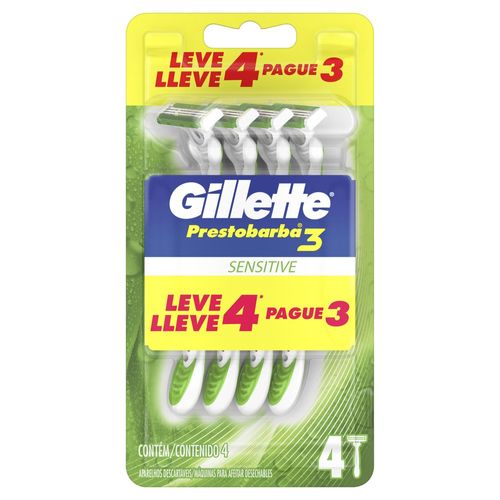 Kit Aparelho Barbear Prestobarba3 Sensi Descartável - Leve 4 Pague 3 - Gillette Prestob