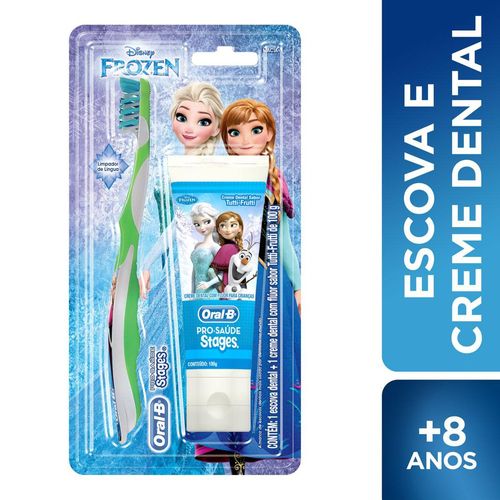 Kit Escova Oral B Stages + Creme Dental Frozen 100G - Oral B Stages