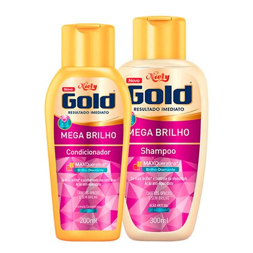 Kit Shampoo e Condicionador Niely Gold Mega Brilho Intenso 300ml+200ml - Niely