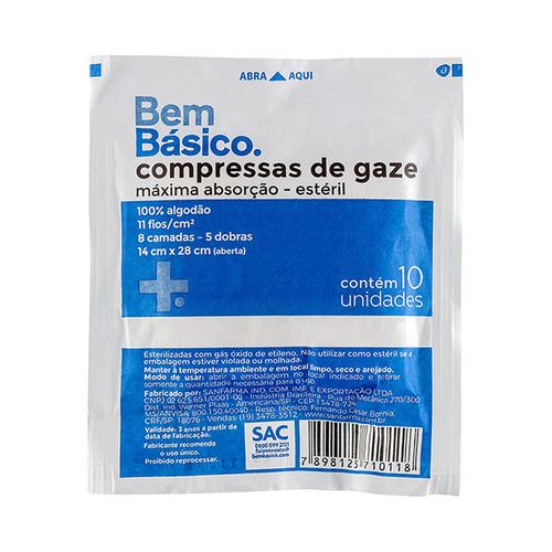 Compressa de Gaze Estéril - Bem Básico - 10 unidades