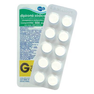 Dipirona Sódica 500mg Genérico Ems C/10 Comprimidos