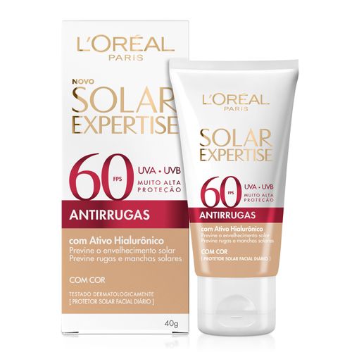Protetor Solar Facial L'Oréal Paris Solar Expertise Antirrugas Com Cor FPS 60, 40g
