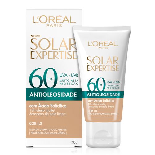 Protetor Solar Facial L'Oréal Paris Solar Expertise Antioleosidade FPS 60 Cor Clara FPS 60, 40g