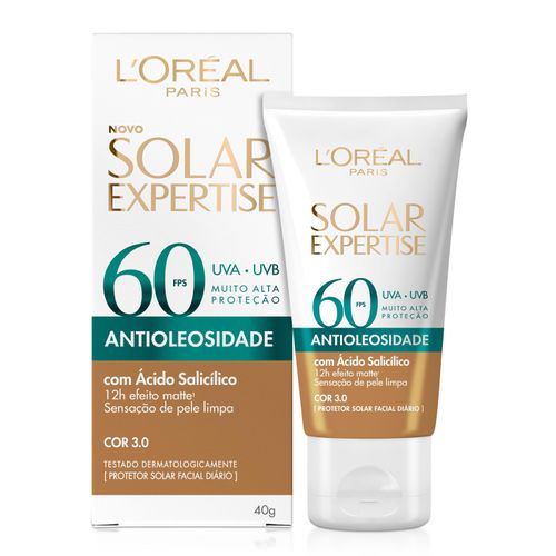 Protetor Solar Facial L'Oréal Paris Solar Expertise Antioleosidade FPS 60 Cor Média FPS 60, 40g