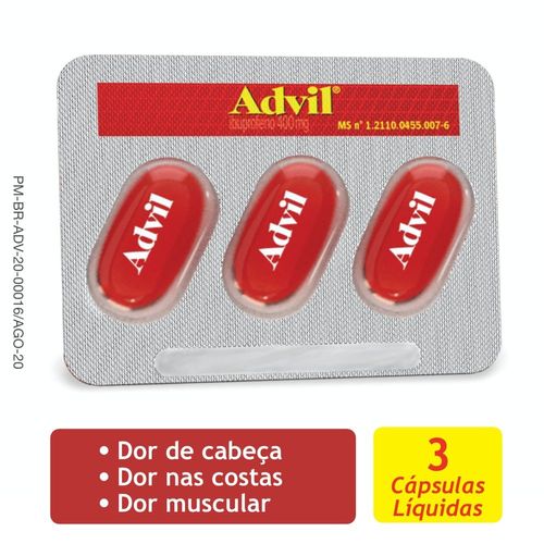 Advil 400mg – Analgésico com Ibuprofeno – 3 cápsulas