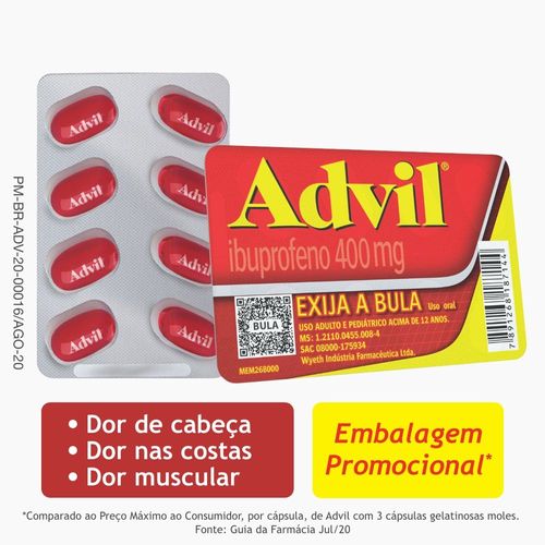 Advil 400mg – Analgésico com Ibuprofeno - 8 cápsulas - Leve 8 Pague 6