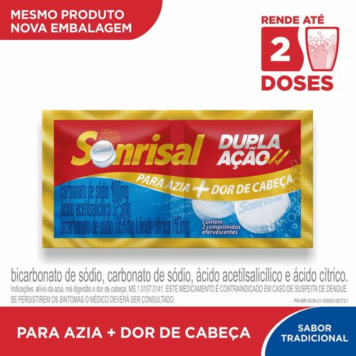 Antiácido e Analgésico Sonrisal Dupla Ação 1644mg 2 Comprimidos Efervescentes