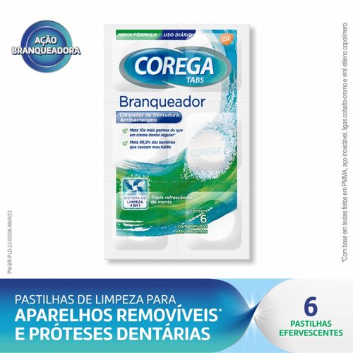 Limpador de Dentadura e Aparelhos Removíveis - Corega Tabs - Branqueador - 6 comprimidos efervescentes