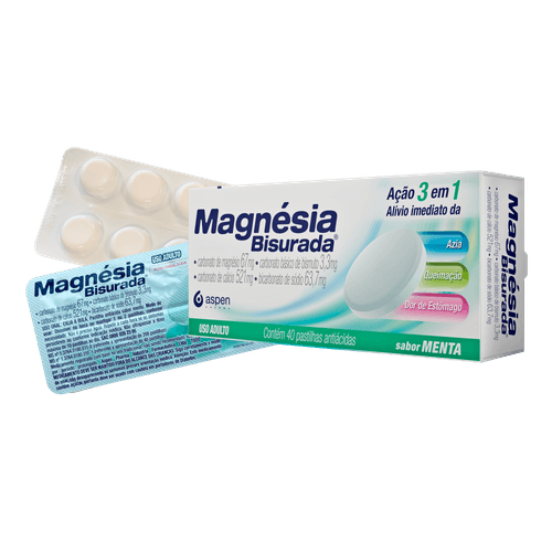 Magnésia Bisurada Sabor Menta - 40 Pastilhas