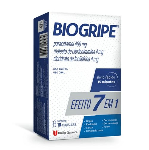 Biogripe 400mg + 4mg + 4mg União Química 7 Em 1 - 10 Cápsulas