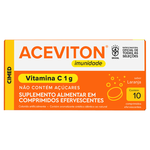 Vitamina C 1g Aceviton Imunidade Laranja - 10 Comprimidos Efervescentes