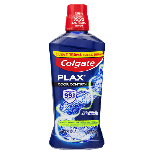 Enxaguante Bucal Zero Álcool Colgate Plax Odor Control Frasco Leve 750ml Pague 500ml