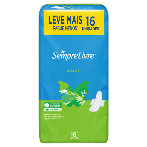Absorvente com Abas Suave Sempre Livre Adapt Pacote 16 Unidades Leve Mais Pague Menos
