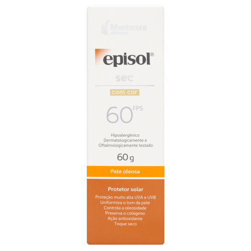 Protetor Solar com Cor FPS 60 sem Fragrância Mantecorp Skincare Episol Sec Caixa 60g