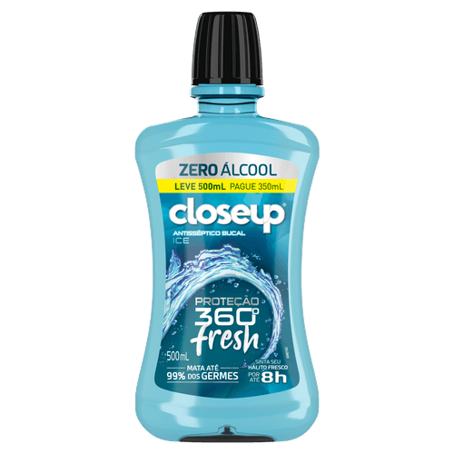 Enxaguante Bucal Zero Álcool Ice Closeup Proteção 360° Fresh Frasco Leve 500ml Pague 350ml