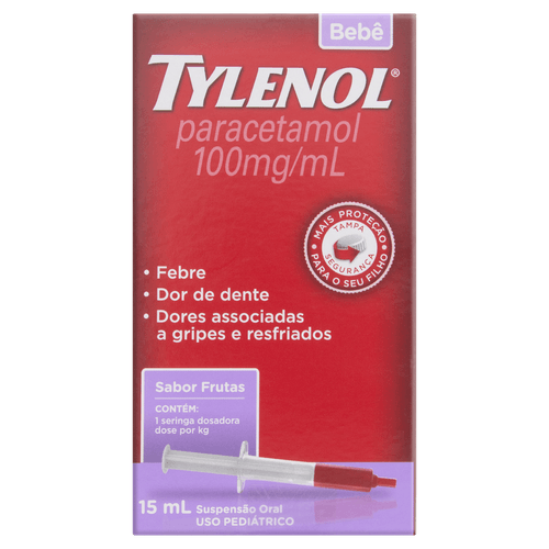 Tylenol Bebê Frutas 100mg/ml Caixa 15ml + Seringa Dosadora