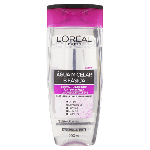 Água Micelar Bifásica L'Oréal Paris Solução de Limpeza 5 em 1, 200ml