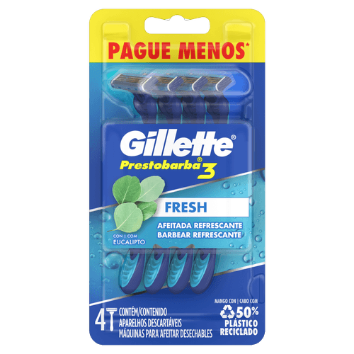 Aparelho Descartável para Barbear Gillette Prestobarba3 Fresh 4 Unidades Pague Menos