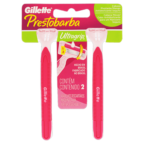 Aparelho de Depilar Feminino Gillette Prestobarba Ultragrip - 2 Unidades