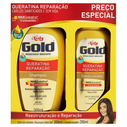 Kit Shampoo Niely Gold + Condicionador Queratina 300Ml - Niely Gold