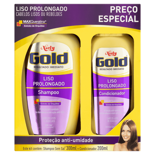Kit Shampoo Niely Gold + Condicionador Liso Prolong 300Ml - Niely Gold