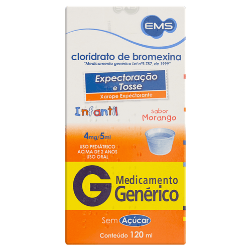 Cloridrato Bromexina 4mg Xarope Pediátrico 120ml - Genérico - Ems