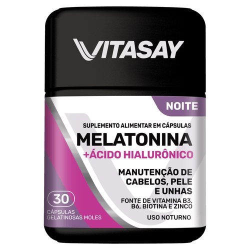 Suplemento Alimentar Melatonina + Ácido Hialurônico Vitasay 0,21mg Cápsula 30 Unidades
