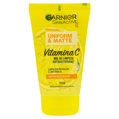 Gel de Limpeza Facial Antibacteriano Garnier Uniform & Matte Vitamina C, 150ml