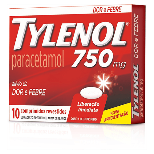 Analgésico Paracetamol Tylenol 750mg Comprimido Revestido 10 Unidades