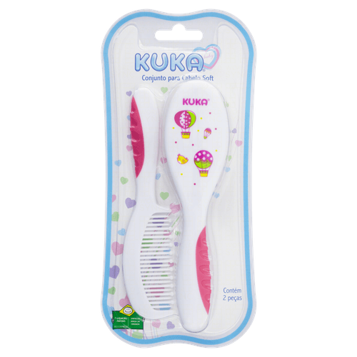 Conjunto Escova e Pente Bebê Rosa Soft Kuka