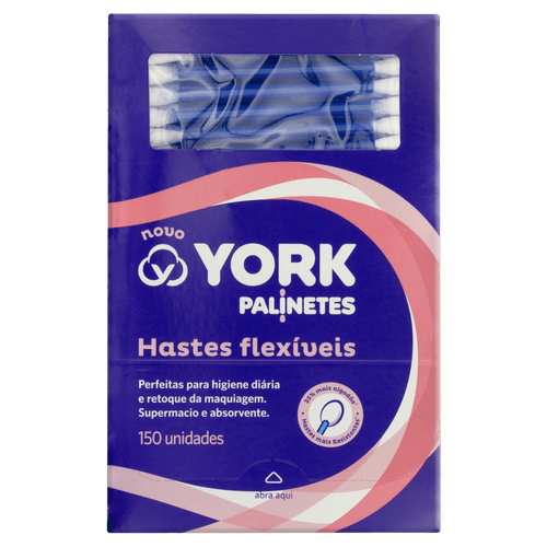 Hastes Flexíveis Caixa 150 Un Algodão Azul e Branco York
