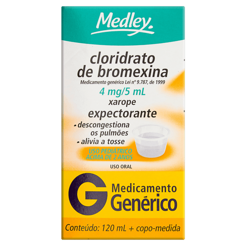Cloridrato de Bromexina 4mg - Xarope Expectorante Pediátrico- Genérico Medley - 120ml