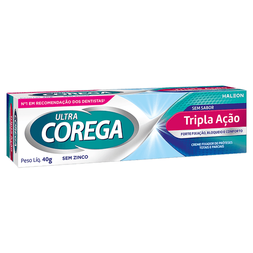 Ultra Corega Tripla Ação Creme Fixador de Próteses Sem Sabor - 40g