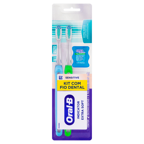 Kit 2 Escovas Dentais Extramacias Sensitive Pro-Saúde + 1 Fio Dental Complete Satin Floss Oral-B