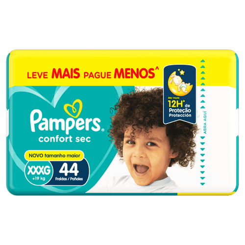 Fralda Descartável Infantil Pampers Confort Sec XXXG + de 19kg - 44 Unidades