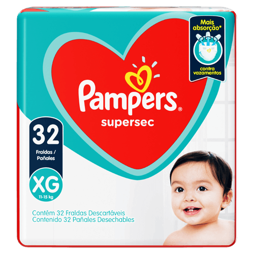 Fralda Descartável Infantil Pampers Supersec XG - 32 Unidades