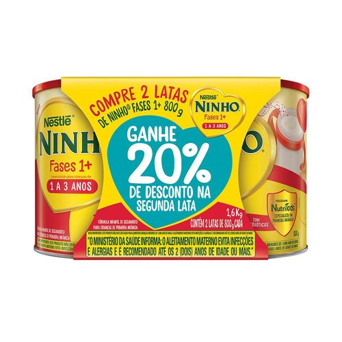 Fórmula Infantil Ninho Fases 1+ - 800g - 20% de desconto na 2ª lata