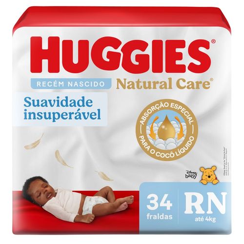 Fralda Descartável Recém-Nascido Huggies Natural Care RN Pacote 34 Unidades