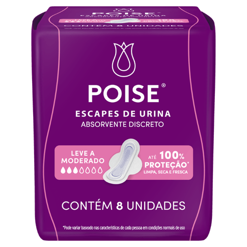 Absorvente com Abas para Escapes de Urina Poise Discreto - 8 Unidades