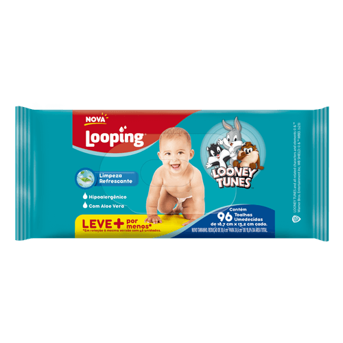 Toalha Umedecida Looney Tunes Looping 96 Unidades