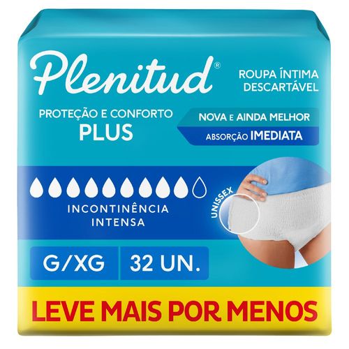 Roupa Íntima Descartável Unissex Plenitud Plus G/XG - 32 Unidades